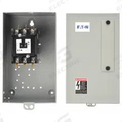 EATON Definite Purpose Contactor: 3 Poles, 120V AC, 60 A, Non-Reversing, Std Contactor Frame Size (MPN C25FGF360A). Key specifications — Brand: EATON; Coil Voltage: 110-120V AC; Contactor Style: HVACR Definite Purpose Contactor; Frame Size: F; Terminal Connection Type: Quick-Disconnect Terminals; Maximum Voltage Rating: 690V AC; Series: C25 Series; Phase: Three.