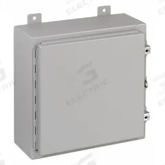 WIEGMANN Enclosure: Steel, 24 in x 24 in x 10 in, NEMA 12/13, Solid Cover, Hinged (MPN N12242410). Key specifications — Brand: WIEGMANN; Closure Method: Clamps; Knockouts: Not Included.