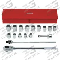 PROTO Socket Set: 1 in Drive, 17 Piece, 12-Point, SAE, 1 1/16 in to 2 in (MPN J57100A). Key specifications — attr1224269: 1 in; attr1204638: Drive Tools Included; attr1204650: 1-1/16 in to 2 in; attr1204673: Socket Bits Not Included; attr1204681: Wrenches Not Included; attr1204688: PROTO; attr1206170: Drive Tools.