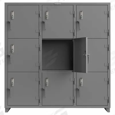 STRONG HOLD Locker: 72 in x 24 in x 75 in, 3 Tiers, 3 Units Wide, 9 Lockers, 24 in x 24 in - Wiring-Ready Full-Height Metal Mobile-Device Lockers