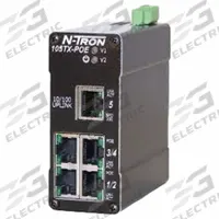 RED LION Ethernet Switch: Unmanaged, DIN Rail, 9 Ports, RJ45, 110/100 Base-TX/1 Gbps (MPN 105TX-POE). Key specifications — Port Type: RJ45; Manufacturer Part Number: 105TX-POE; Brand: RED LION; Features: LED Link/Activity Status Indication; Maximum Input Voltage: 49V DC; Mounting Location: DIN Rail; Network Interface: 110/100 Base-TX.