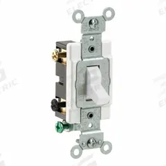 LEVITON Wall Switch: Toggle Switch, Double Pole, Maintained, White, 120/277V AC, 20 A (MPN CS220-2W). Key specifications — Illuminated: No; Voltage Rating: 120/277V AC.
