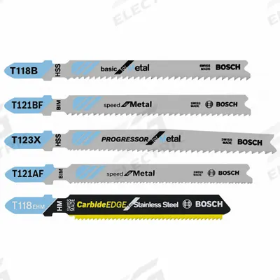 BOSCH Jig Saw Blade Set: T Shank, For Metal/Stainless Steel Workpiece Material - Jigsaw Blade Sets