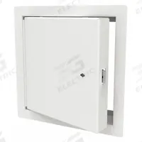BABCOCK-DAVIS Access Door: 10 in Ht, 10 in Wd, Piano Hinge, Exposed Flange, Steel, Powder Coated (MPN BITK1010). Key specifications — Brand: BABCOCK-DAVIS; Hinge Type: Piano; Metal Material Gauge: 20 ga (Door); Mounting Location: Wall; Flange Type: Exposed; Material: Steel.