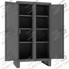 DURHAM MFG Storage Cabinet: 36 in x 24 in x 66 in, 6 Adj Shelves, 2 Doors, Legs, Gray, Assembled (MPN HDDS243666-6S95). Key specifications — Brand: DURHAM MFG; Base Type: Legs; Cabinet Color: Gray; Frame Assembled: Assembled.