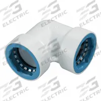 HYDRORAIN Elbow: 1" Push x 1" Push, ABS Plastic, 150 psi Max Working Pressure, 2.13 in Wd, 3 in Ht (MPN 08673). Key specifications — Connection: 1" Push x 1" Push; Material: ABS Plastic; Product Type: Elbow.