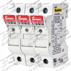 BUSSMANN Fuse Block: Finger-Safe, 1 Pole, DIN Rail Mounting, Box Lug Termination (MPN CHM1DI-48U). Key specifications — Brand: BUSSMANN.