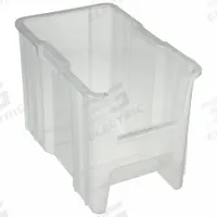QUANTUM STORAGE SYSTEMS Bin: 17 1/2 in Overall Lg, 10 7/8 in x 12 1/2 in, Clear, Stacking Capable (MPN QGH600CL). Key specifications — Mobility: Stationary; Material: Plastic; Brand: QUANTUM STORAGE SYSTEMS; Stackable: Stacking Capable.