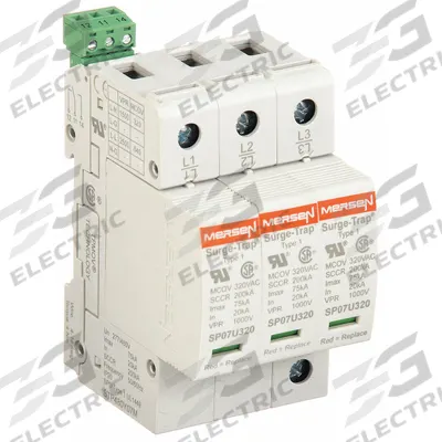 MERSEN Surge Protection Device: Three Phase, 480V AC Wye, 3 Poles, 4 Wires, L-L/L-N - DIN Rail Internal-Mount SPDs