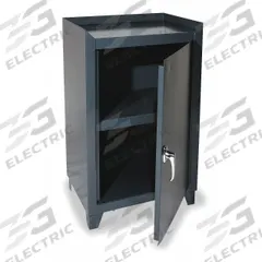 DURHAM MFG Storage Cabinet: 24 1/4 in x 24 1/4 in x 33 3/4 in, Swing Handle & Keyed, Legs, Shelves (MPN 3010-95). Key specifications — attr62698: Gray; attr62736: Welded; attr87895: Legs; attr62693: Assembled; attr62737: Stationary; attr62694: Fixed; attr62695: Powder Coated; attr62696: Steel.