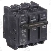 GE Miniature Circuit Breaker: THQL, 40 A, 120/240V AC, Three Phase, 10kA at 120/240V AC, Std (MPN THQL32040). Key specifications — Amps: 40 A; AC Voltage Rating: 120/240V AC; Phase: Three; Max. AIR Rating: 10kA at 120/240V AC; For Use With: Power Mark Gold Load Centers and AQ Lighting Panels.