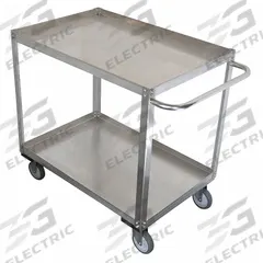 APPROVED VENDOR Utility Cart: 1,200 lb, 24 in L x 18 in W Shelf, 2 Shelves, Silver, Flat (MPN 11A454). Key specifications — Caster/Wheel Configuration: (2) Rigid; Brand: APPROVED VENDOR; Caster Wheel/Tread Material: Polyurethane.