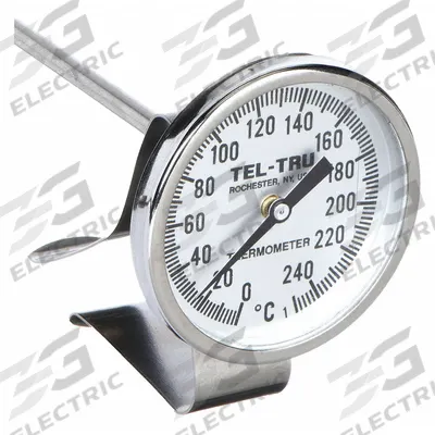 TEL-TRU Laboratory Dial Thermometer: 250°C, +/- 1% Accuracy, 12 in Stem Lg - NSF-Rated Vat & Pan Clip-On Dial Thermometers