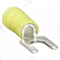 PANDUIT Fork Terminals: Yellow, Nylon, #8 Stud Size, 12 AWG – 10 AWG Wire Range, Std Fork, 600 V (MPN PN10-8F-L). Key specifications — Barrel Style: Insulation Grip; Manufacturer Part Number: PN10-8F-L; Brand: PANDUIT; Series: CT.