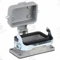 HARTING Rectangular Connector Housing: Size 6 B, Bulkhead Mount, Gray, Aluminum Die-Cast, IP65, Gray (MPN 09300060318). Key specifications — IP Rating: IP65; Size Designation: 6 B; Seal Material: NBR; Locking Type: Single Lever; Brand: HARTING; Primary Material: Aluminum; Operating Temperature Range: -40 to 125 Degrees C.