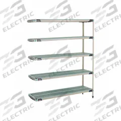 METRO Plastic Industrial Shelving: 18 in x 60 in, 74 in Overall Ht, 5 Shelves, Antimicrobial (MPN 5AX367GX3). Key specifications — Resistance Properties: Antimicrobial; Frame Material: 304 Stainless Steel; Shelving Material: 304 Stainless Steel; Brand: METRO.