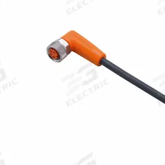 Cordset: M8 Female Right Angle X Bare Wire, 4 Pins, Black, PUR, 2 m Cable Lg, 24 AWG Wire Size (MPN EVC153). Key specifications — Cable Jacket Color: Black; End 1 Mounting Orientation: Right Angle; End 1 Gender: Female; End 1 Connection Type: M8; Cable Jacket Material: PUR; Brand: IFM; IP Rating: IP69K; End 2 Connection Type: Bare Wire.