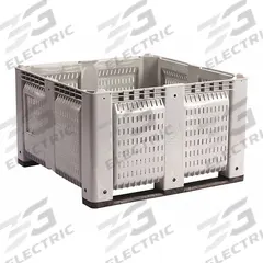 DECADE PRODUCTS Bulk Container: 28.7 cu ft, 48 in x 48 in x 28 1/2 in, Lid Not Included, 4-Way Entry (MPN M126000-104). Key specifications — Brand: DECADE PRODUCTS; Stackable: Stacking Capable; Shape: Rectangular; Runner Location: None; Fork Entry: 4-Way Entry; Container Wall Type: Vented; Mobility: Stationary; Fork Pockets: Fork Pockets Included.