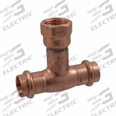 NIBCO Press Tee Fitting: Tee, 1 1/2 in CTS x 1 1/2 in CTS x 3/4 in Pipe size - Plumbing Copper & Bronze Press Tube Fittings