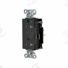 HUBBELL Receptacle: Hospital Grade, Decorator Duplex, 5-20R, Black, 125V AC, 20 A, 2 Pole / 3 Wire (MPN HBL2182STBKTR)