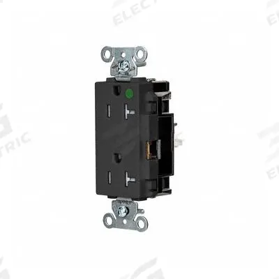 HUBBELL Receptacle: Hospital Grade, Decorator Duplex, 5-20R, Black, 125V AC, 20 A - General Purpose Receptacles