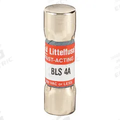 LITTELFUSE Fuse: BLS Series, Midget, Fast-Acting, 4 A, 600 V AC, 13/32 in x 1 3/8 in, Non-Indicating (MPN BLS004). Key specifications — attr1287209: BLS; attr211192: LITTELFUSE.