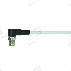 Cordset: M12 Male Right Angle X Bare Wire, 5 Pins, Gray, PVC, 10 m Cable Lg, 4 A Max Current (A) (MPN 7000-12121-2151000). Key specifications — Cable Jacket Color: Gray; End 1 Gender: Male; End 1 Mounting Orientation: Right Angle; End 2 Connection Type: Bare Wire; IP Rating: IP65; Brand: MURRELEKTRONIK; Wire Size: 22 AWG; Cable Jacket Material: PVC.