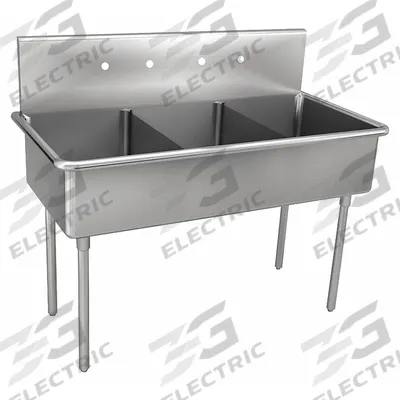 JUST MANUFACTURING Scullery Sink: 3 Bowls, 48 in Overall Ht, 48 in Overall Lg - Three-Bowl Freestanding Kitchen & Bar Sinks without Faucets