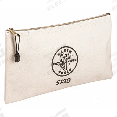KLEIN TOOLS Tool Bag: 12 1/2 in W x 3/4 in D x 7 in H, Tan, Canvas, 0 Inside Pockets - Canvas Flat Zippered Tool Bags