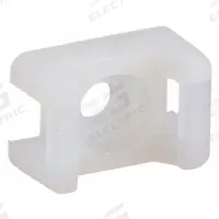 DOLPHIN COMPONENTS CORP Saddle Cable Tie Base: 0.19 in Slot Wd, 0.06 in Slot Ht, Natural, 1,000 PK (MPN DC-LPM-2). Key specifications — For Use With: Cable Tie Sizes 4 in to 11 in; Size: 0.59 in L x 0.4 in W x 0.27 in H; Color: Natural; Screw Mount Hole Size: #6; Brand: DOLPHIN COMPONENTS CORP.