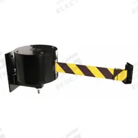 RETRACTA-BELT Wall Mounted Retractable Belt Barrier: Fixed Mounting Plate, 65 ft Belt Lg, Pattern (MPN WM6500-BYD-WP-RE). Key specifications — Frame Color: Black; Brand: RETRACTA-BELT; Belt Color: Black/Yellow.