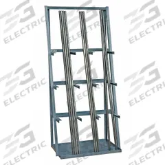 DURHAM MFG Vertical Bar Rack: Standalone, 39 in x 24 in x 84 in, 3 Bays, Gray, Vertical (MPN VBR-8436-95). Key specifications — Rack Configuration: Standalone; Usable Bay Dimensions WxD: 12 in x 5-1/4 in; Orientation: Vertical; Color: Gray; Brand: DURHAM MFG.