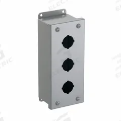 HAMMOND Push Button Enclosure: 30mm, 3 Holes, Carbon Steel, NEMA 12/13 (MPN 1435C). Key specifications — attr211299: HAMMOND; attr1043605: Indoor Dust & Water Droplets.