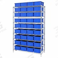 QUANTUM STORAGE SYSTEMS Shelving Unit: 48 in x 18 in x 74 in, 1 Sided, 36 Bins, Stack and Nest Bin (MPN WR9-92060CL). Key specifications — Includes Bins: Yes; Frame Color: Chrome; Bin HxWxD: 6 x 10-7/8 x 16-1/2 in; Frame Material: Carbon Steel; Bin Color: Clear; Bin Style: Stack and Nest; Brand: QUANTUM STORAGE SYSTEMS.