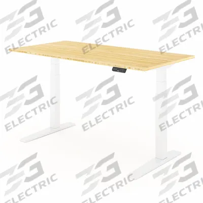 FLEXISPOT Standing Desk: Tan, Bamboo, 60 in Overall Wd, 30 in Overall Dp - Electric Adjustable-Height Desks