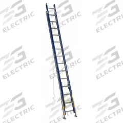 WERNER Extension Ladder: 28 ft Ladder Size, Fiberglass, 300 lb Load Capacity, 70 lb Wt, 2 Sections (MPN D8228-2EQ). Key specifications — Color: Blue; Brand: WERNER; Included Features: Leg Levelers; Removable Fly: Removable.