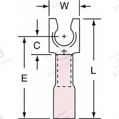 3M Fork Terminals: Red, Heat Shrink, #10 Stud Size, 22 AWG – 18 AWG Wire Range, Locking Fork, 600 V (MPN MH18-10FLK). Key specifications — Barrel Style: Brazed; Manufacturer Part Number: MH18-10FLK; Brand: 3M; Series: MH18.
