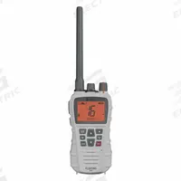 COBRA Marine Radio: VHF, Analog, 6 W, 12 Channels, IPX7, White, BlueBound 350, 12 hr, Li-Ion, FCC (MPN 0190010-3). Key specifications — Radio Application: Marine; Product Type: Handheld Two Way Radio; Features: Included USB-C Dock Charger with Extra Battery Charging Slot for Convenience; Bluetooth: No; IP Rating: IPX7; Manufacturer Part Number: 0190010-3; Brand: COBRA; Standards: FCC.