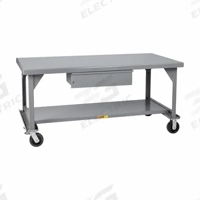LITTLE GIANT Workbench: Fixed Ht, Steel, 72 in x 36 in, 3,600 lb Overall Load Capacity - Mobile Workbenches with Drawers & Lower Shelves