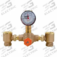 POWERS Thermostatic Mixing Valve: For Hot Water/Water Media, Thermostatic, Bronze, NPT x NPT, NPT (MPN ETV200-13). Key specifications — Includes: Temperature Gauge; Brand: POWERS.