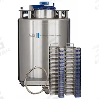 AMERICAN BIOTECH SUPPLY Cryogenic Storage System: 371 L Capacity, 34 in Overall Dia, Stainless Steel (MPN KVP-1 PS). Key specifications — Brand: AMERICAN BIOTECH SUPPLY; Material: Stainless Steel; Includes: Casters.
