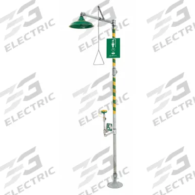 HAWS Shower with Eyewash: Floor Mnt, No Bowl, Galvanized Steel Pipe - Floor-Mount Showers with Eyewash