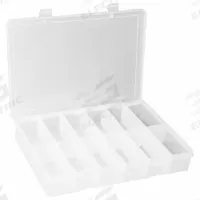 DURHAM MFG Compartment Box: 9 in x 13 1/8 in x 2 3/8 in, Clear, 12 Compartments, Snap (MPN LP12-CLEAR). Key specifications — ESD Conductive: Not Electrostatic Discharge Conductive; Color: Clear; Compartment WxD: (12) 2-1/6 in x 4-3/16 in; Brand: DURHAM MFG; Material: Plastic.