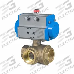 BONOMI Pneumatically Actuated Three-Way Ball Valve: 3/4 in, Brass, FNPT x FNPT x FNPT, Two-Piece (MPN 8P0132LF-3/4-C2). Key specifications — Brand: BONOMI; Pilot Solenoid Voltage: 24V DC.