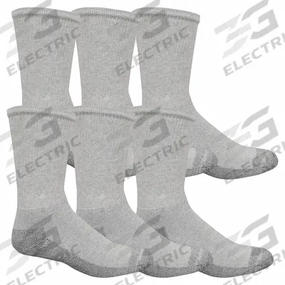 FRUIT OF THE LOOM Socks: Crew, 10 in, Men's, Gray, Cotton, Seamless Design - General Purpose Work Socks