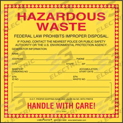 LABELMASTER Waste Label: 6 in x 6 in, 6 in Label Wd, 6 in Label Ht, Label