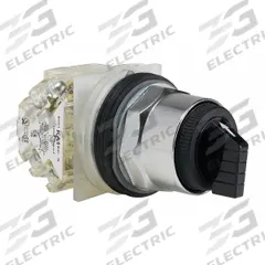 SCHNEIDER Selector Switch: 30 mm Panel Mounting Size, 3 Positions, Short Lever, 2NO/2NC, Metallic (MPN 9001KS46BH2). Key specifications — AC Contact Rating: 1.5 A @ 480 V; Action: Maintained/Maintained/Maintained; Cam: F; DC Contact Rating: 0.55 A @125 V; Hazardous Location Specification: Not Rated; Operator Head Material: Polycarbonate; Operator Head Type: Short-Handled Knob; Operator Illumination: Non-Illuminated.
