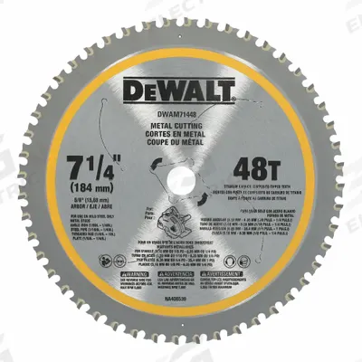 DEWALT Circular Saw Blade: 7 1/4 in Blade Dia., 48 Teeth, 5/8 in Arbor Size - Steel & General Metal-Cutting Blades