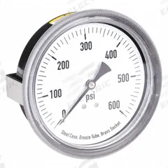 APPROVED VENDOR Panel-Mount Pressure Gauge: U-Clamp, 0 psi to 600 psi, 3 1/2 in Dial, Center Back (MPN 4CFA9). Key specifications — Accuracy: ±3-2-3%; Brand: APPROVED VENDOR; Vibration Resistance Properties: None; Gauge Wetted Parts: Brass / Bronze.
