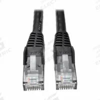 EATON TRIPP LITE Ethernet Cable: Unshielded, Cat 6, 14 ft Overall Lg, PVC, Round, 1, 24 AWG, Black (MPN N201-014-BK). Key specifications — End 1 Connection Type: RJ45; End 2 Connection Type: RJ45; Fire Rating: Not Rated; Jacket Material: PVC; NEC Article and Type: CM; Standards: cUL Listed CE (Europe); End 1 Connector Orientation: Straight; End 2 Connector Orientation: Straight.